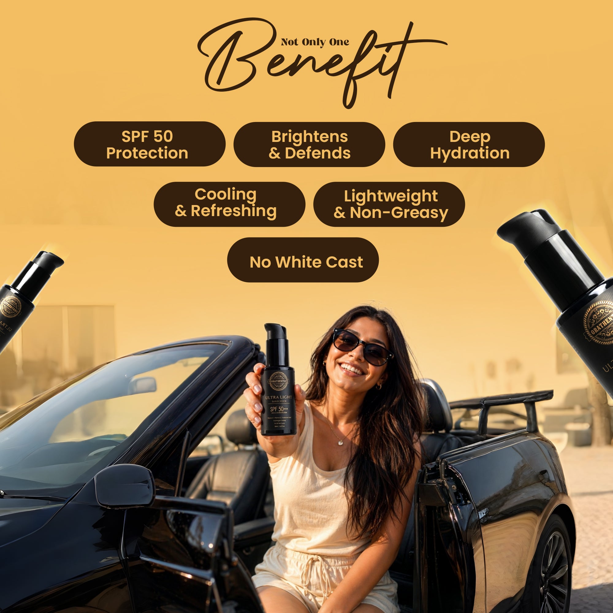 Ultra Light Sunscreen SPF 50+++ | UVA &amp; UVB Broad Spectrum Protection | with Vitamin C + Vitamin E + Hyaluronic Acid | Soothing &amp; Cooling | 50ml