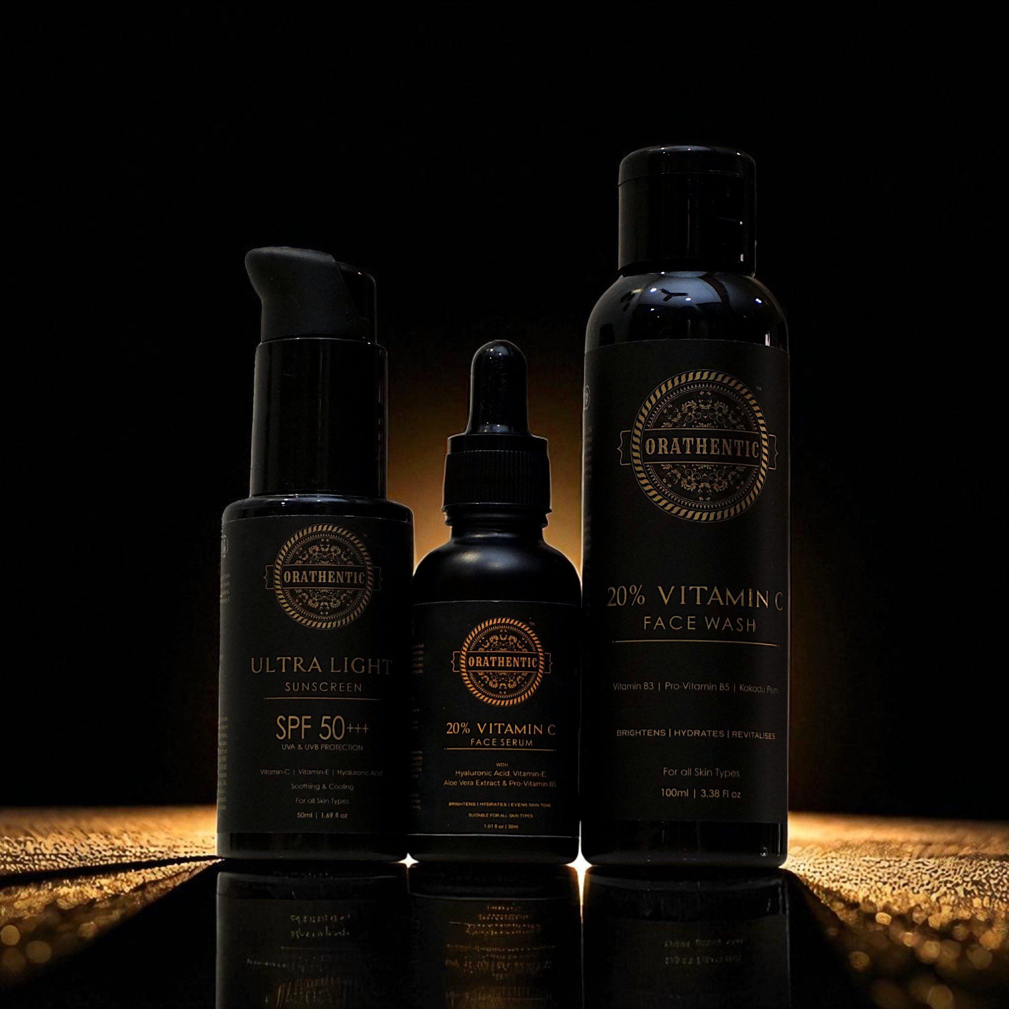 Glow &amp; Bright Bundle | 20% Vitamin C Facewash + 20% Vitamin C Face Serum + Ultra Light Sunscreen