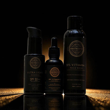 Glow &amp; Bright Bundle | 20% Vitamin C Facewash + 20% Vitamin C Face Serum + Ultra Light Sunscreen